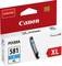 Tusz Canon PIXMA 581 C XL, oryginalny, cyjan, do drukarek kolorowych, o długiej żywotności. Opakowanie w kolorach czerwonym i białym.