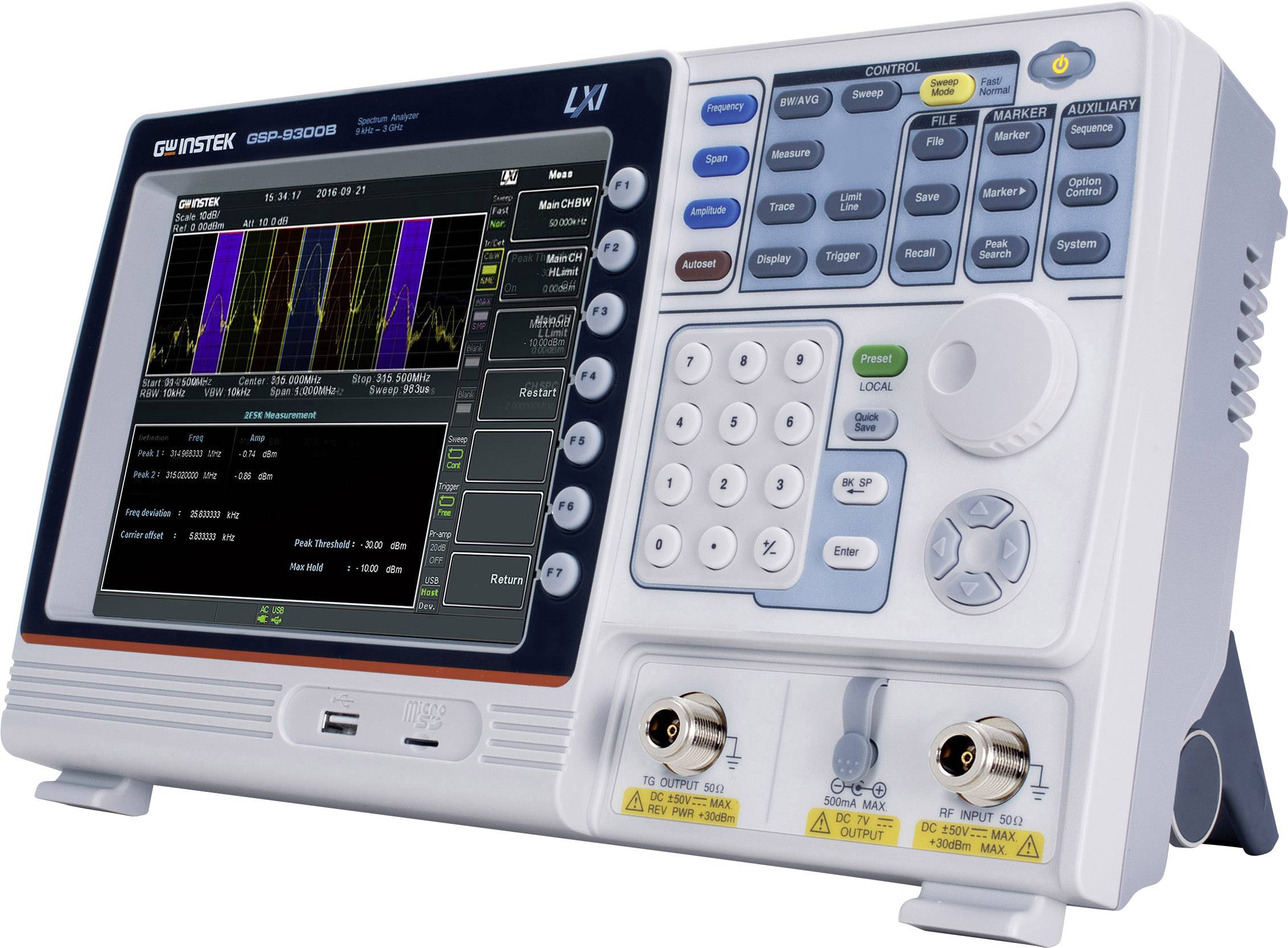 Oscyloskop z wyświetlaczem pokazującym różne dane pomiarowe i elementami sterującymi. Odpowiedni do analizy sygnałów elektrycznych i kształtów fal.