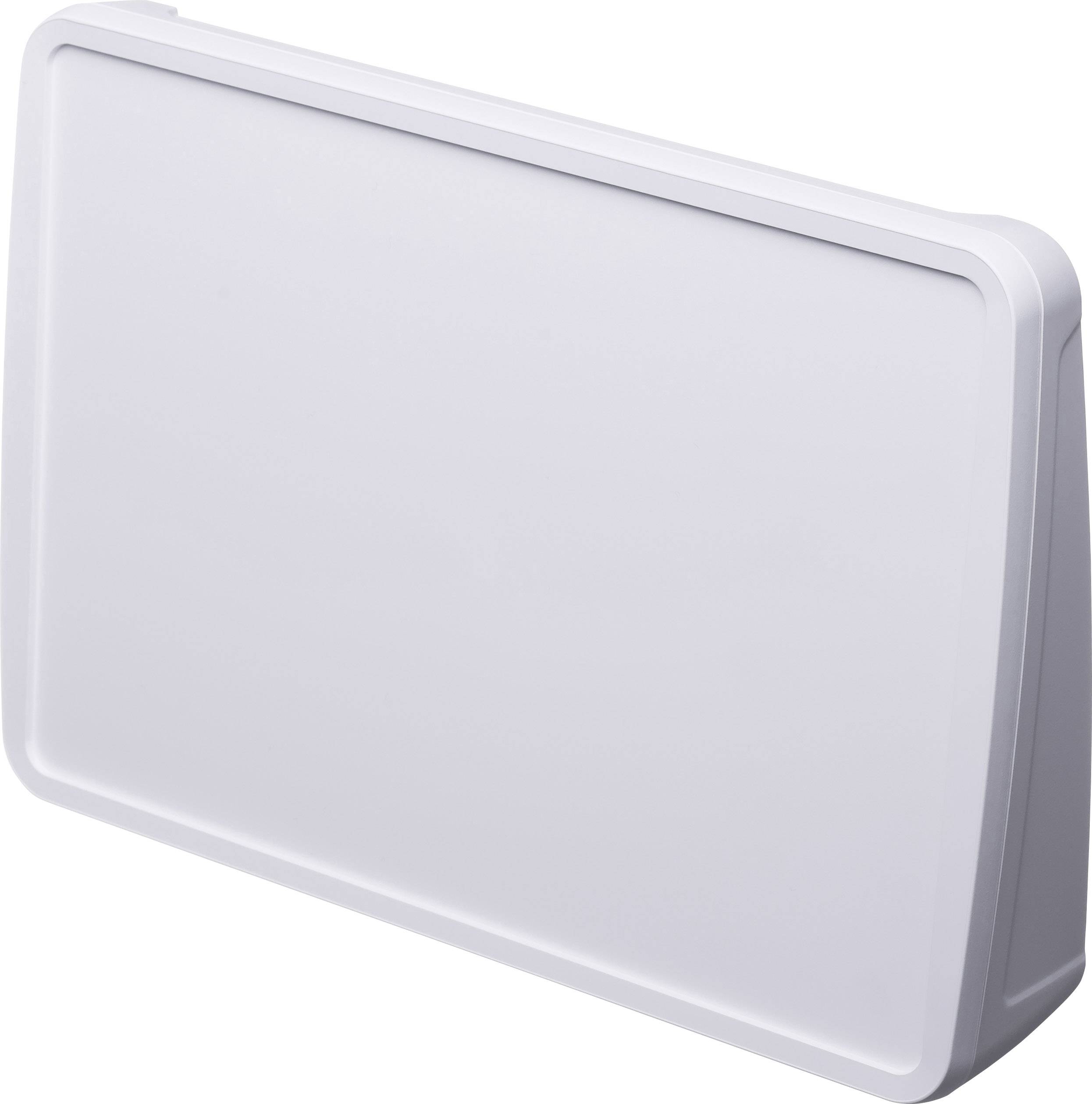 Szary, prostokątny kosz na śmieci do biurka o zaokrąglonych krawędziach, bez widocznego otworu lub logo.