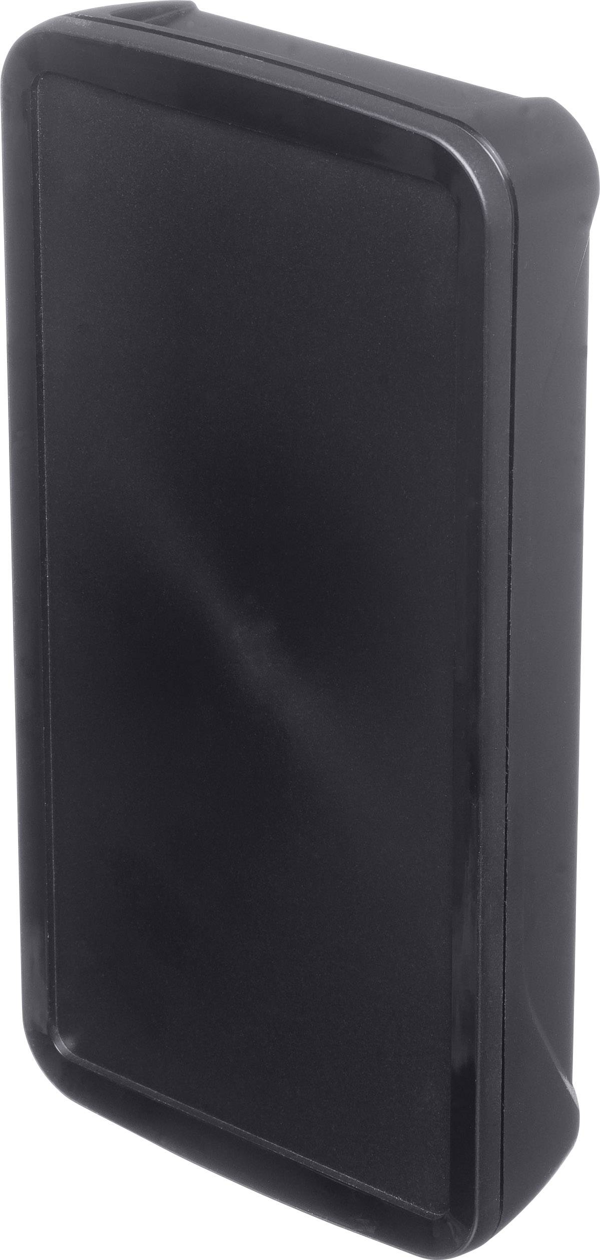 Czarna prostokątna skrzynka, ustawiona pionowo, bez widocznych oznaczeń lub otworów.