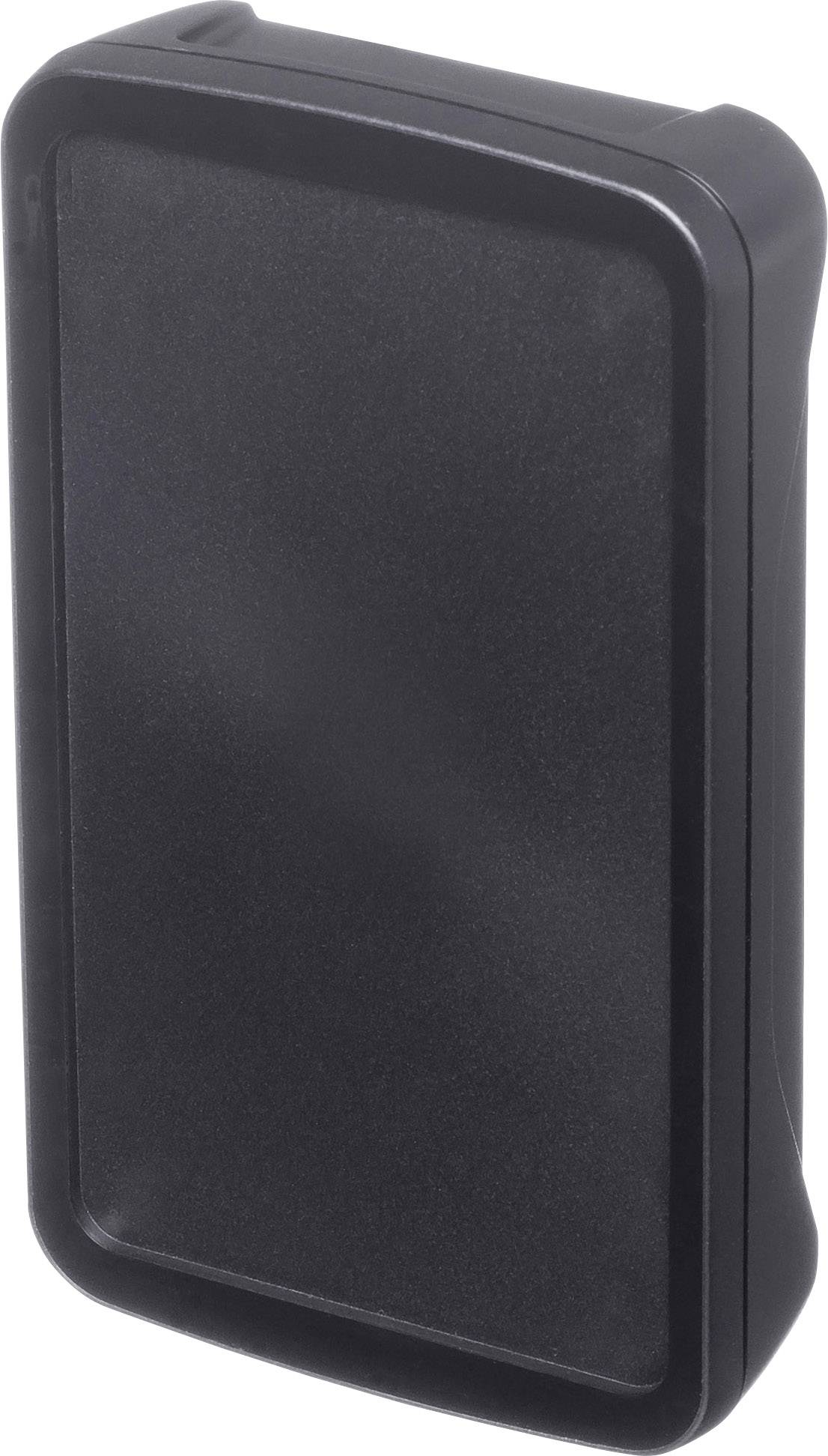 Czarna, prostokątna obudowa z tworzywa sztucznego, prawdopodobnie przeznaczona do ochrony urządzeń lub elektroniki.