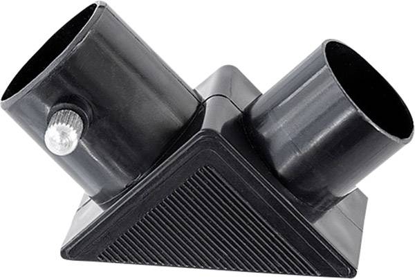 Czarne plastikowe pryzma diagonalne z dwoma otworami pod kątem 90 stopni, używane do zmiany kierunku światła w teleskopach.