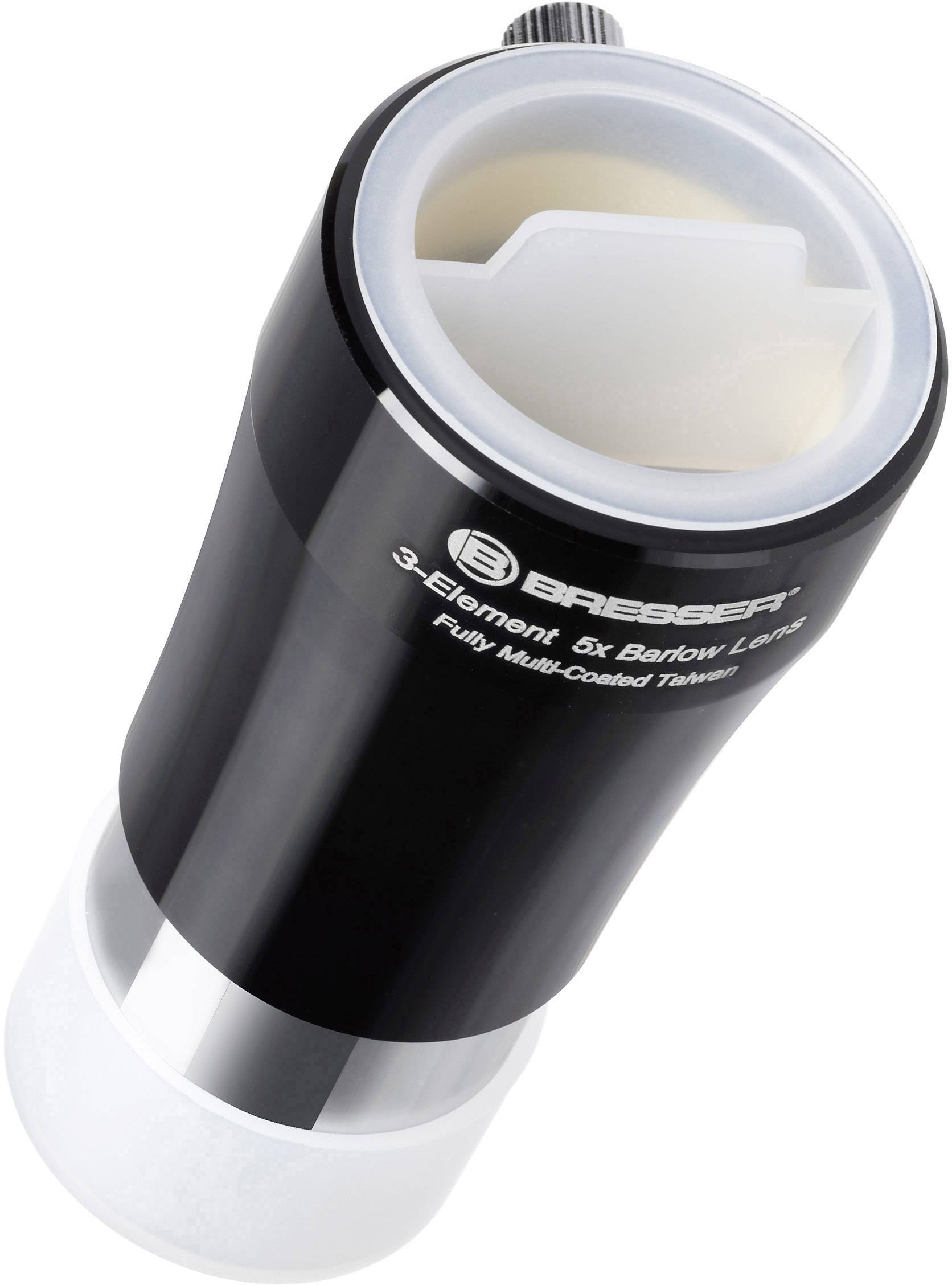 Soczewka Barlowa Bresser, trzyelementowa, 5x, czarna, do teleskopów. Powiększa obrazy i poprawia ostrość.