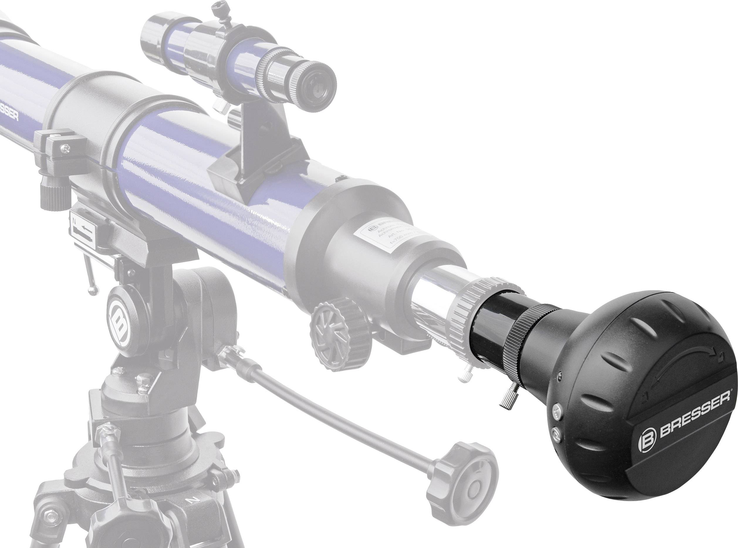 Niebieski teleskop ze statywem i osłoną obiektywu, przygotowany do obserwacji gwiazd.