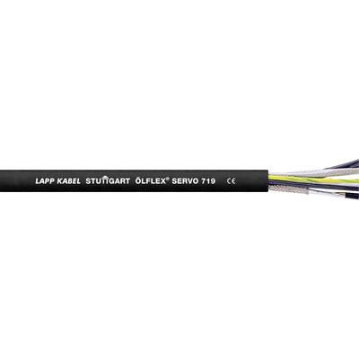 Czarny kabel z napisem 'LAPP KABEL STUTTGART ÖLFLEX SERVO 719 CE'. Z końca wystają wielokolorowe przewody.