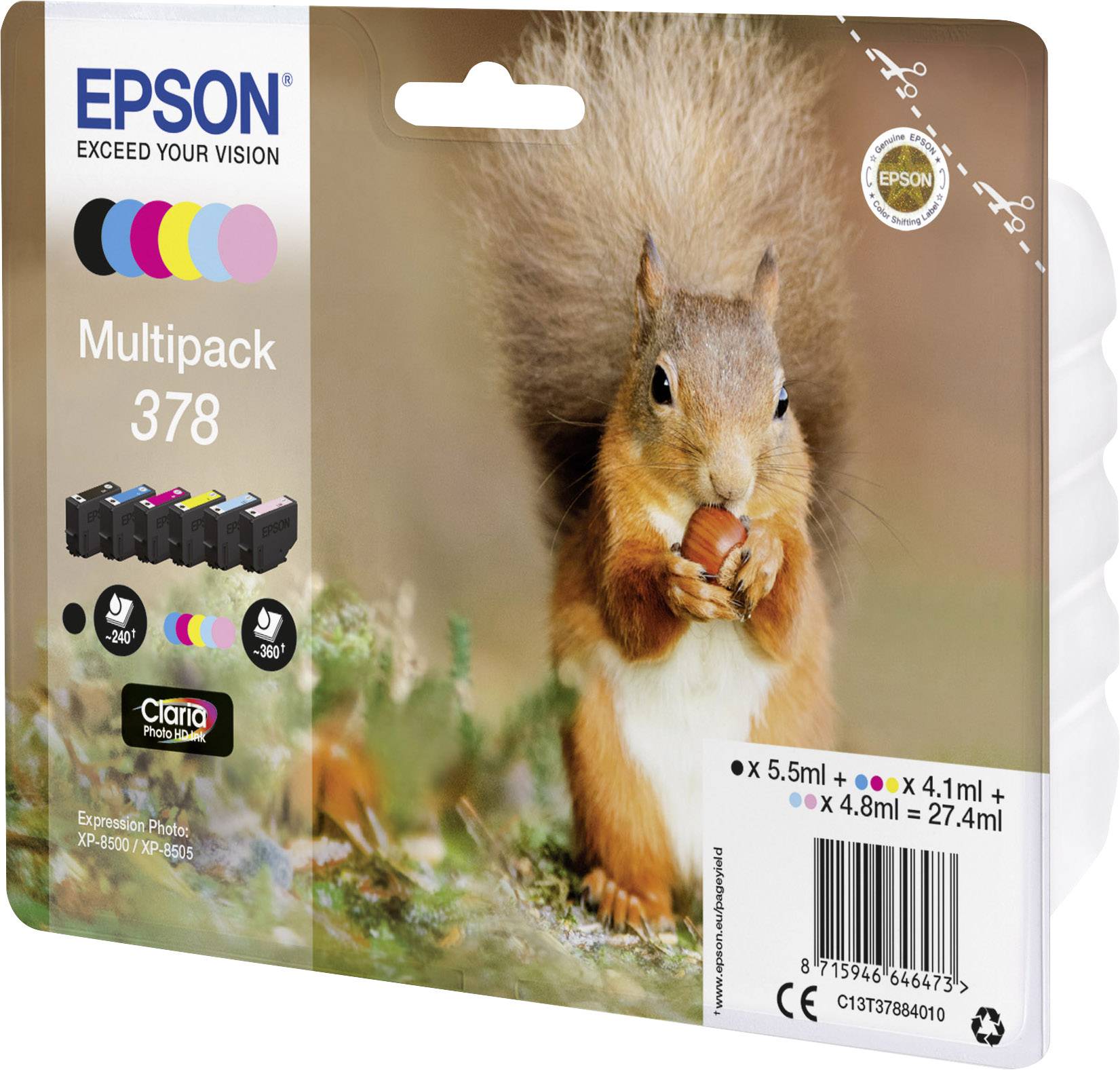 Чорнило Epson T3788, 378 оригінальних чорнил, комбінований набір чорний, блакитний, пурпуровий, жовтий, фотоблакитний, фотопурпуро