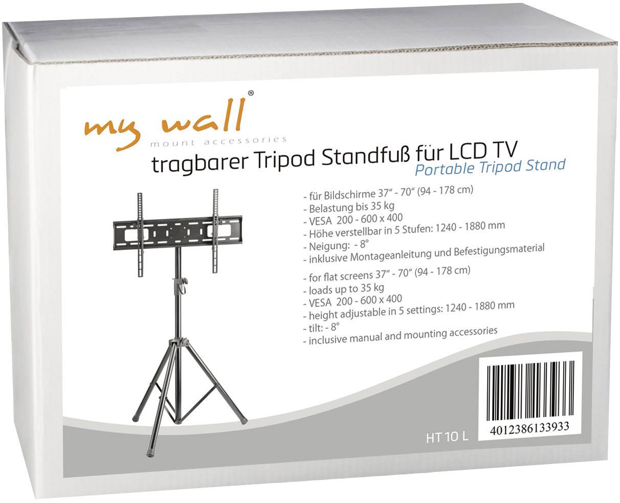 Statyw 'My Wall' przenośny stojak trójnożny do telewizorów LCD, odpowiedni dla przekątnych od 37" do 70" o maksymalnym obciążeniu do 35 kg. Z regulacją wysokości. W zestawie instrukcja montażu.