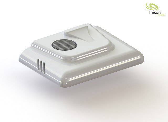 Szary, płaski element modelarski z kratką wentylacyjną i wypukłą powierzchnią, używany w modelach pojazdów.