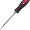 Wkrętak z czerwonym i czarnym uchwytem, wąska końcówka.