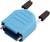 Niebieskie urządzenie adapter z dwoma czarnymi złączami, prawdopodobnie do połączeń elektrycznych.