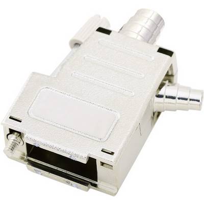 Srebrny, prostokątny adapter z przyłączem kablowym od góry, przeznaczony do połączeń technicznych lub elektronicznych.