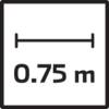 Rysunek przedstawia znak z tekstem '0,75 m', prawdopodobnie tablicę informacyjną o odległości.
