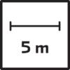 Czarny kwadrat z białym napisem '5 m', przedstawiający oznaczenie dystansu.