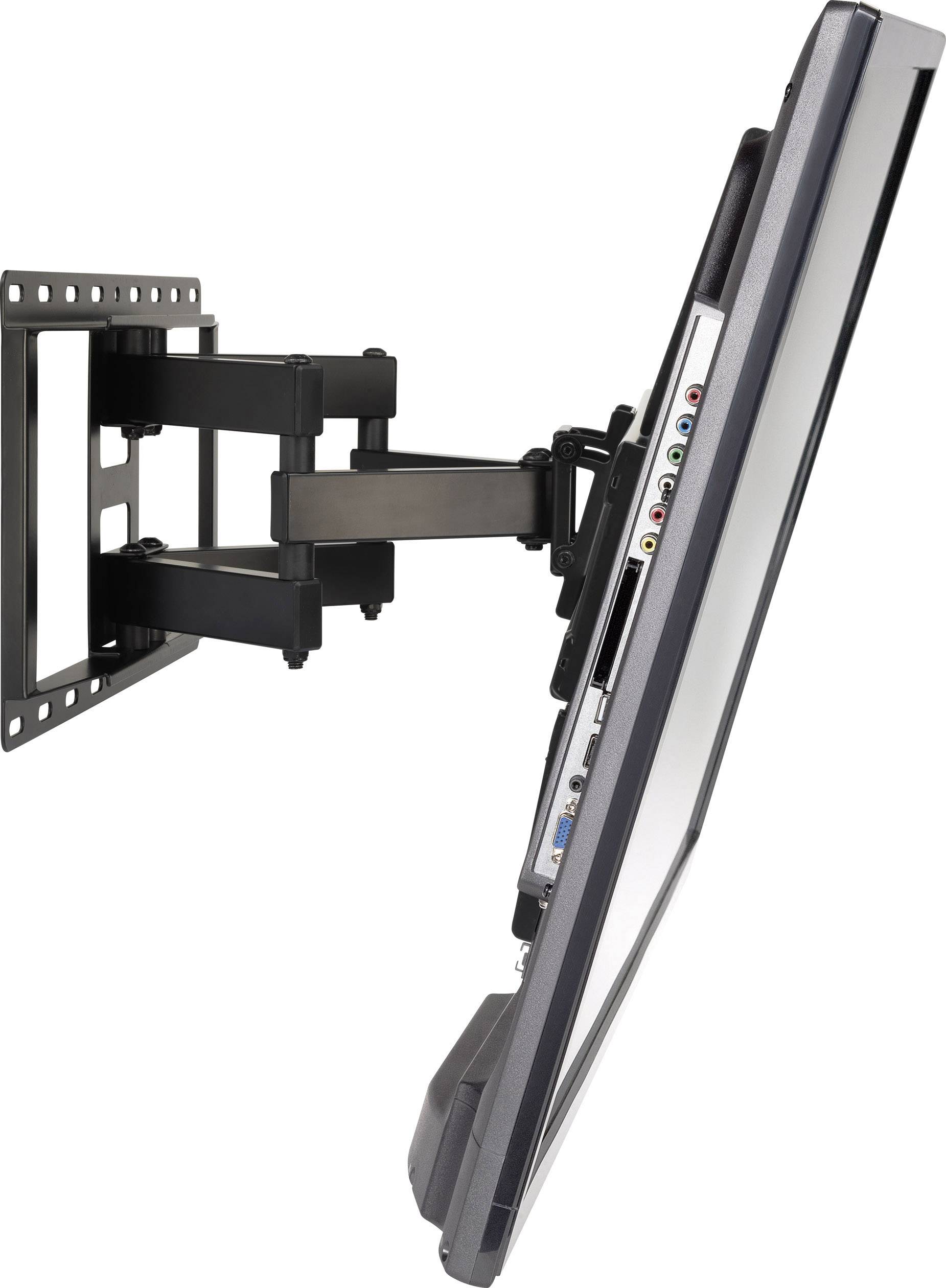 Płaski telewizor na obrotowym uchwycie ściennym.