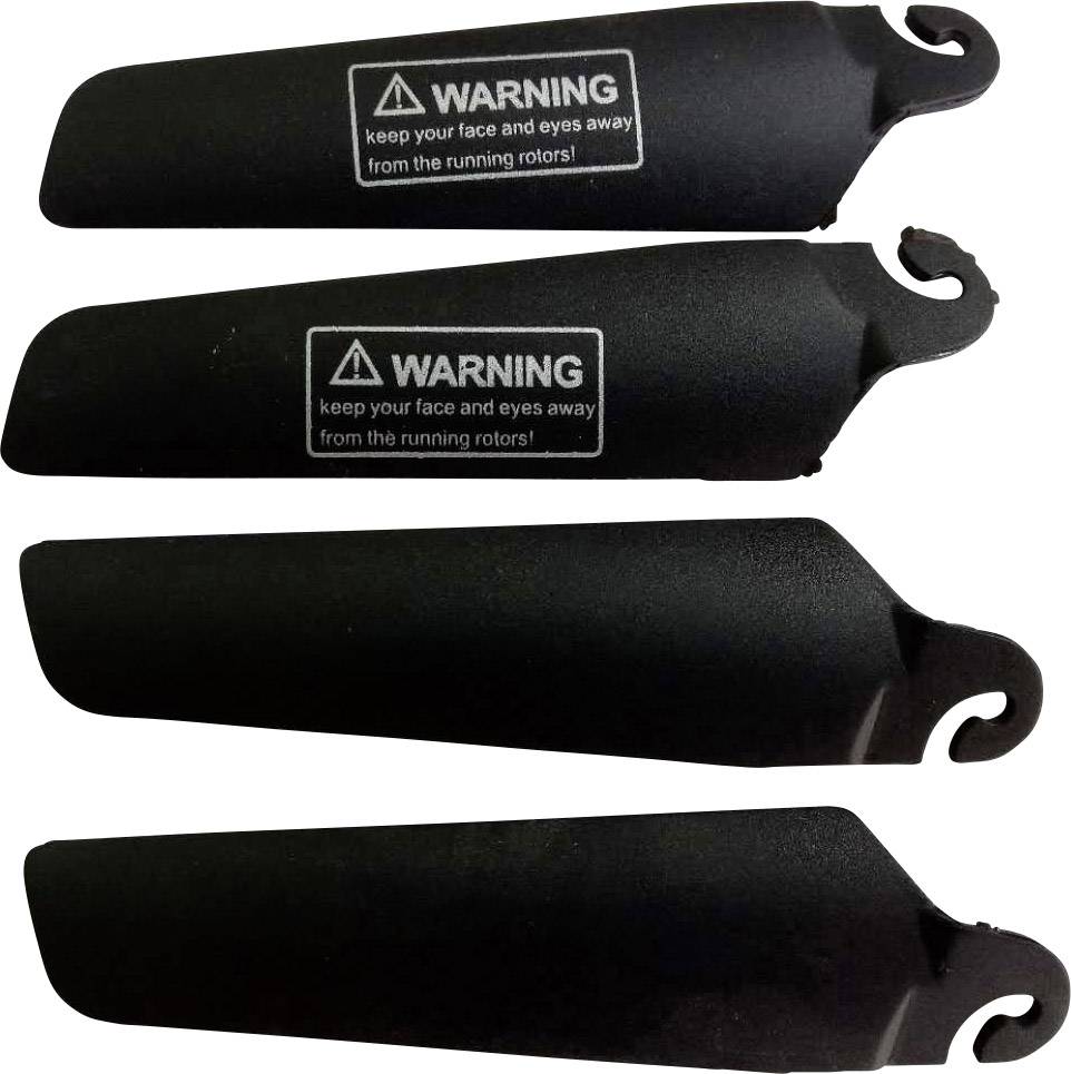 Cztery czarne łopaty wirnika z napisami „OSTRZEŻENIE" oraz „Trzymaj twarz i oczy z dala od pracujących wirników".