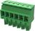 Zielony elektryczny złącz z pięcioma otworami przyłączeniowymi i zaciskami. Odpowiedni do połączeń kablowych w urządzeniach elektronicznych.