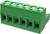 Zielony elektryczny złącz wtykowy z sześcioma zaciskami, przeznaczony do podłączania przewodów w obwodach elektrycznych.