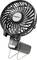 'Przenośny czarny wentylator stołowy z dwoma regulowanymi prędkościami i metalową podstawą.'