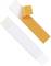 Dwa białe paski, jeden z żółtą warstwą klejącą, częściowo odklejony, na neutralnym tle.