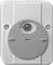 Szary elektroniczny przełącznik o stopniu ochrony IP54, rozpoznawalny dzięki soczewce i dwóm śrubom po bokach na prostokątnej płytce.