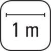 Ilustracja poglądowa przedstawiająca odległość jednego metra, pokazana za pomocą napisu '1 m' i linijki.