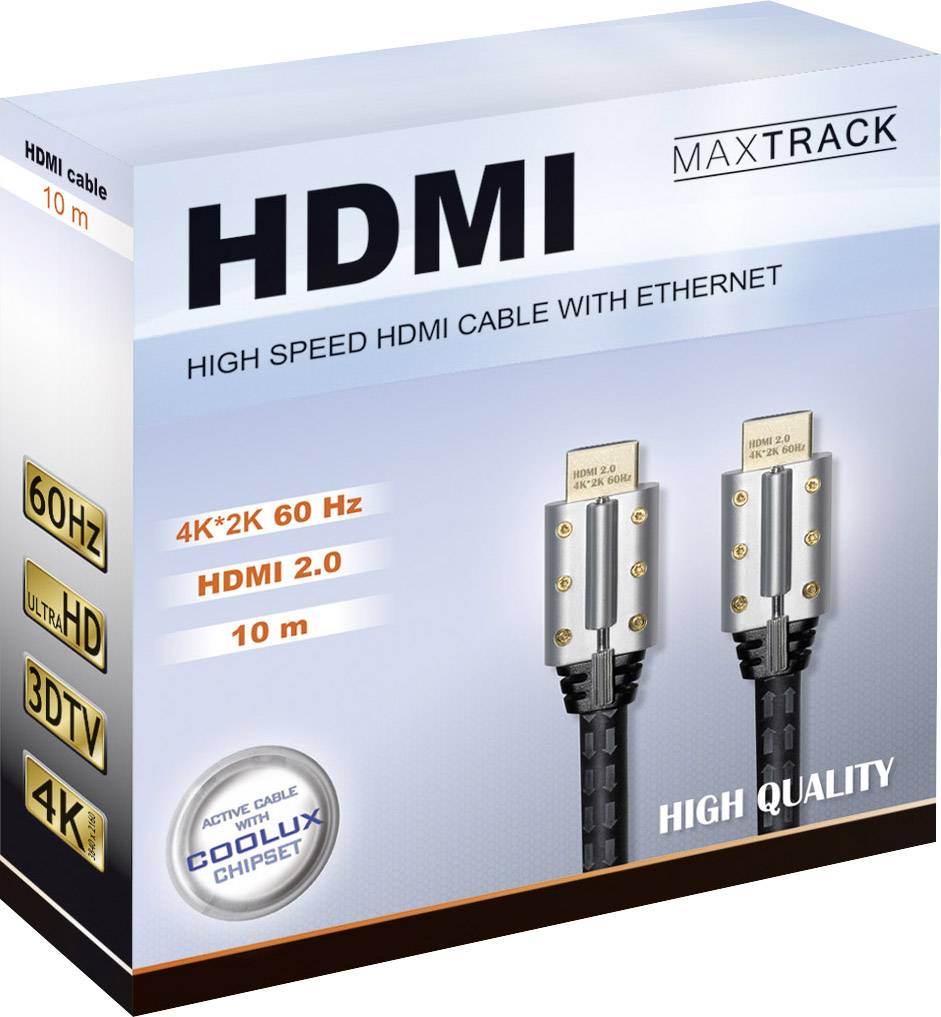 Кабель Maxtrack HDMI HDMI-A штекер, HDMI-A штекер 10.00 м чорний C 505-10 L 4K UHD, екранований, зворотний аудіоканал, з гвинтовим