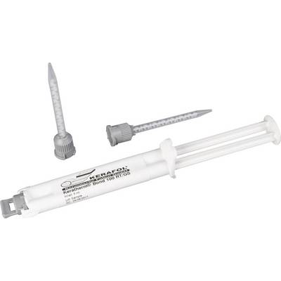 Strzykawka Kerafol z końcówką, oznaczona napisem 'Keramtherm® Bond 100 RT/GS', przeznaczona do klejenia komponentów w zastosowaniach technicznych.