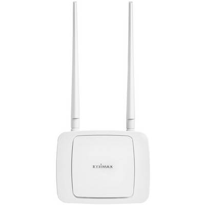 Biały router Wi-Fi marki Edimax z dwoma antenami.