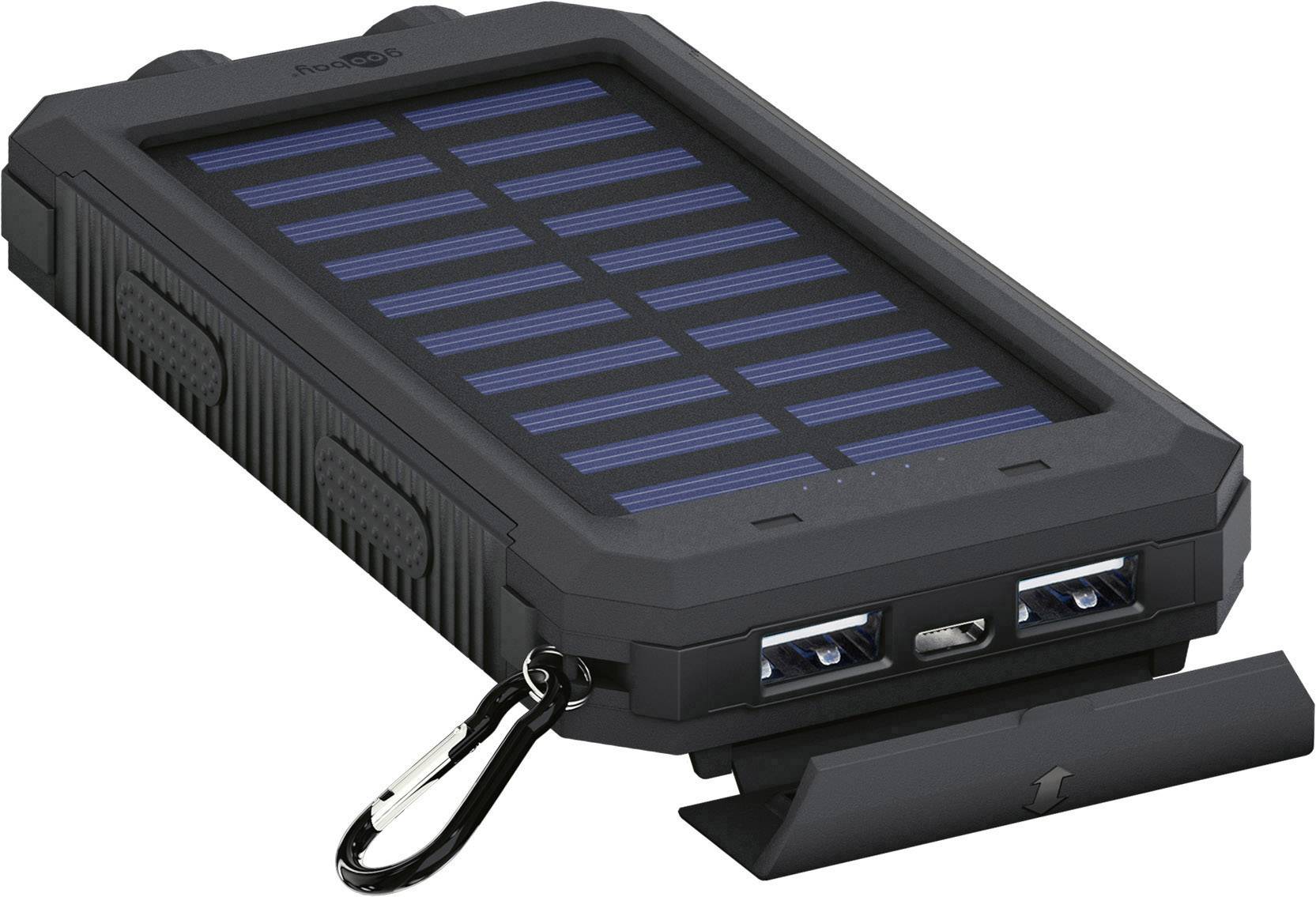 Goobay Goobay 49216 Solar Powerbank 8000 mAh, 2x USB-A Anschlüsse, LED-Anzeige, Schwarz Максимальний зарядний струм 200 mA 8000 mA
