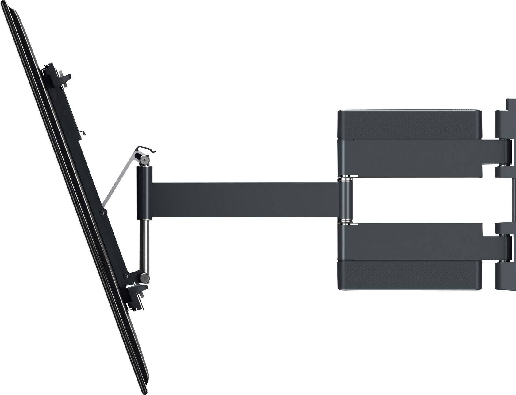 Regulowany i obrotowy uchwyt monitora, widok z boku, prezentujący liczne możliwości dostosowania do optymalnego ustawienia ekranu.