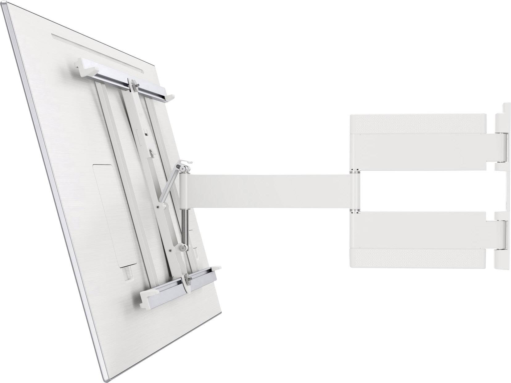 Uchwyt ścienny do telewizora z obrotowym ramieniem, przeznaczony do płaskich ekranów. Umożliwia elastyczne ustawienie pozycji i regulację kąta nachylenia.