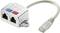 Adapter sieciowy z dwoma portami Ethernet i wtykiem RJ45, przeznaczony do przesyłania danych w sieciach komputerowych.