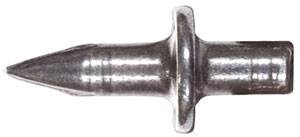 Pojedynczy, srebrny metalowy łącznik z ostro zakończonym końcem i szerszą częścią środkową. Odpowiedni do specyficznych zadań mocujących.