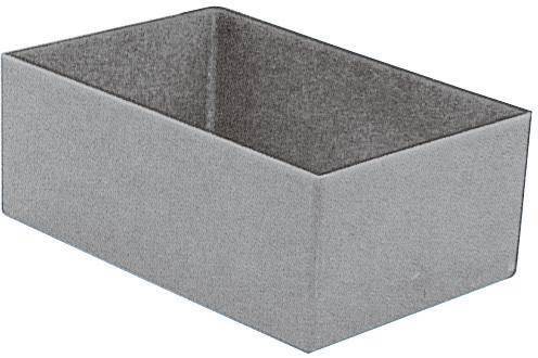 Prostokątny, obracający się pod kątem prostym szary pojemnik na białym tle, który mógłby przedstawiać miskę lub pudełko.