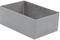 Prostokątny, obracający się pod kątem prostym szary pojemnik na białym tle, który mógłby przedstawiać miskę lub pudełko.