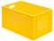Żółte, prostokątne pudło z tworzywa sztucznego z dwoma uchwytami bocznymi, odpowiednie do przechowywania i transportu.