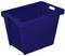 Duża, kwadratowa, ciemnoniebieska plastikowa skrzynka z uchwytami po bokach. Idealna do przechowywania lub transportu przedmiotów.