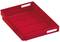 Czerwona, płaska skrzynka z tworzywa sztucznego z dwoma uchwytami na krótkich bokach.