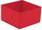 Czerwony, kwadratowy, otwarty pojemnik bez widocznych szczegółów.