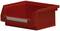 Czerwone plastikowe pudełko magazynowe z otwartą przednią częścią, odpowiednie do przechowywania małych przedmiotów.
