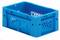 Niebieska plastikowa skrzynka z ażurowymi ściankami, możliwa do штабелowania, odpowiednia do magazynowania i transportu. Idealna dla elastycznej gospodarki magazynowej.