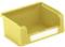 Żółte plastikowe pudełko magazynowe z otwartą przednią częścią i uchwytem na etykietę, przeznaczone do przechowywania lub organizacji drobnych elementów.