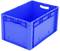 Niebieska, prostokątna plastikowa skrzynka z uchwytami po krótszych bokach. Idealna do przechowywania i transportu.