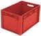 Czerwona plastikowa skrzynka z otworem na uchwyt.