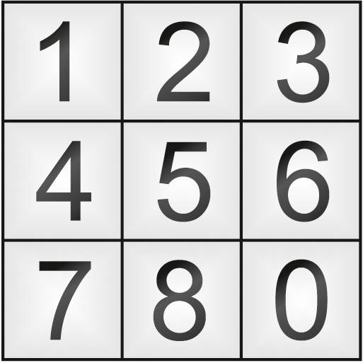 Klawiatura 3x3 z numerami od 1 do 9 oraz 0 w dolnym środku.