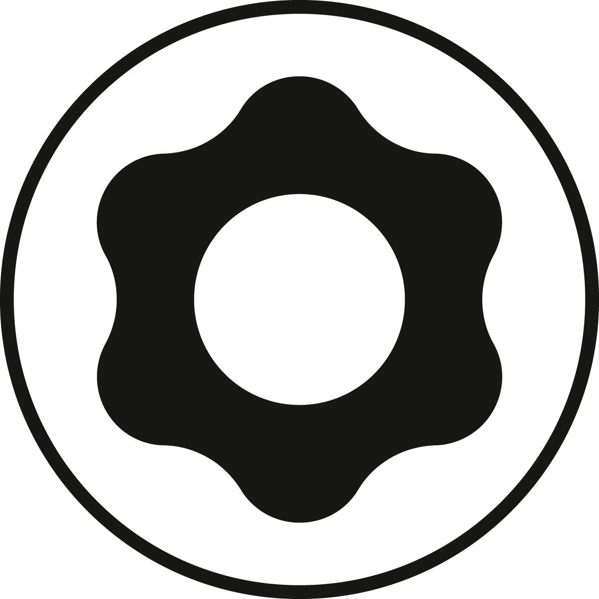 Symbol koła zębatego w kole, często używany do przedstawiania ustawień lub opcji.