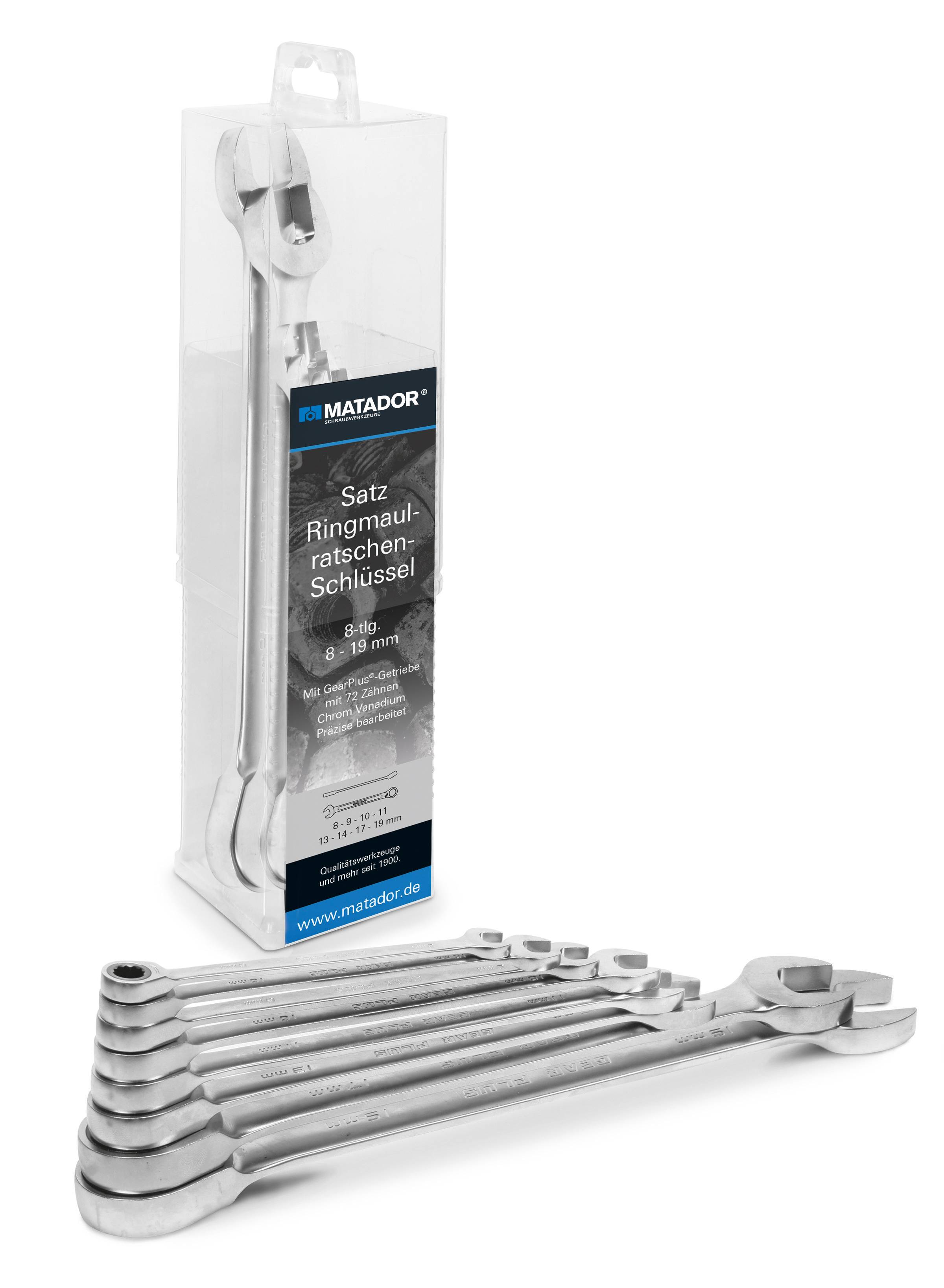 Matador Schraubwerkzeuge 01839080 Набір комбінованих ключів з тріскачкою 8 шт. Розмір гайкового ключа (метричний) (лише для титулу