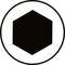 Sześciokątny czarny symbol wewnątrz koła na białym tle.