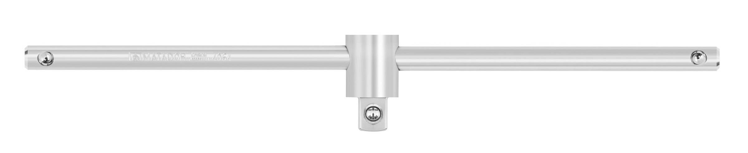 Metalowe narzędzie z uchwytem T, ustawione poziomo, z centralnym uchwytem do wymiany grotów.