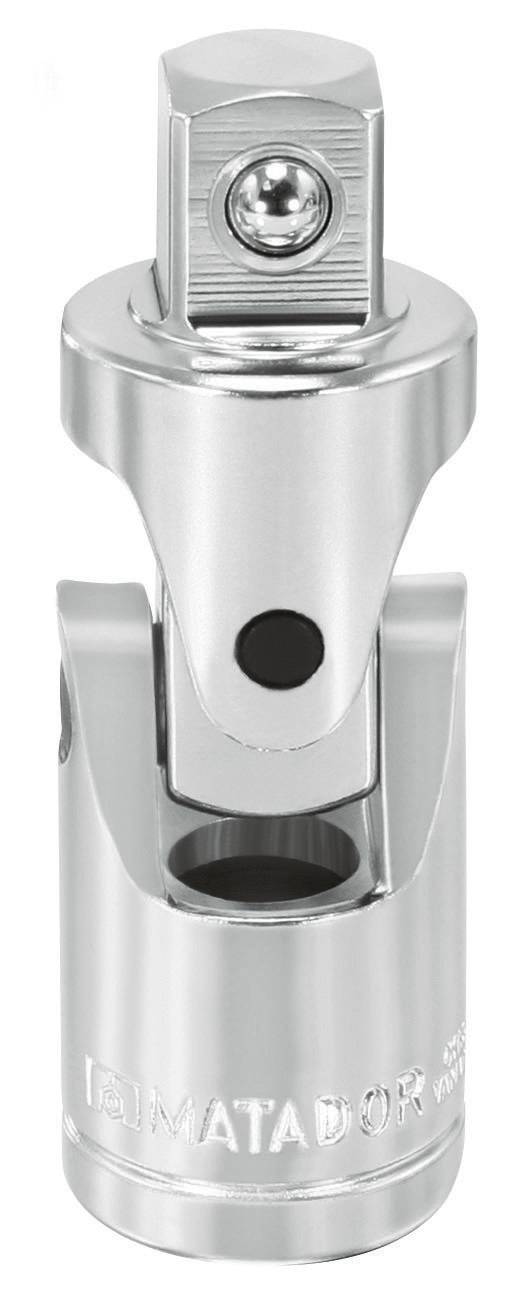 Metalowy adapter przegubowy klucza nasadowego, srebrzyście błyszczący, umożliwia elastyczne połączenie między narzędziami w mechanice.